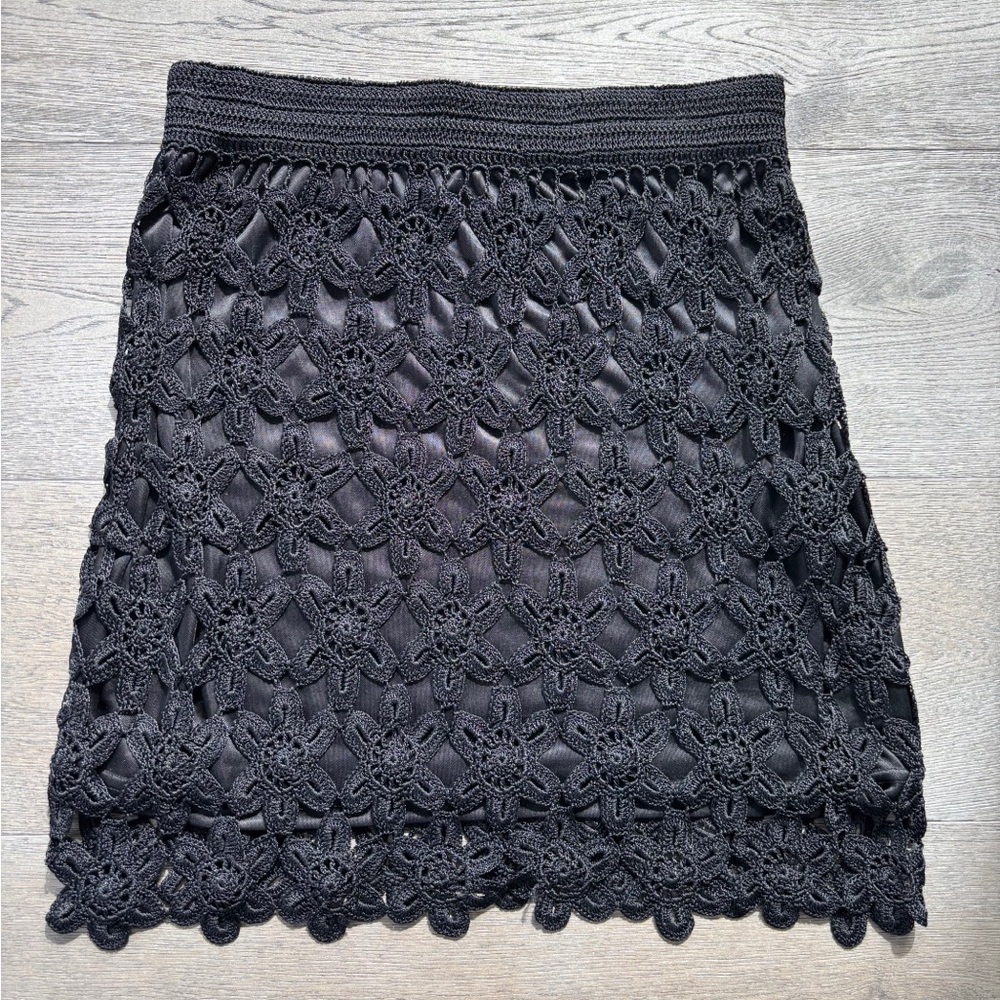 Black A-Line Crochet Mini Skirt